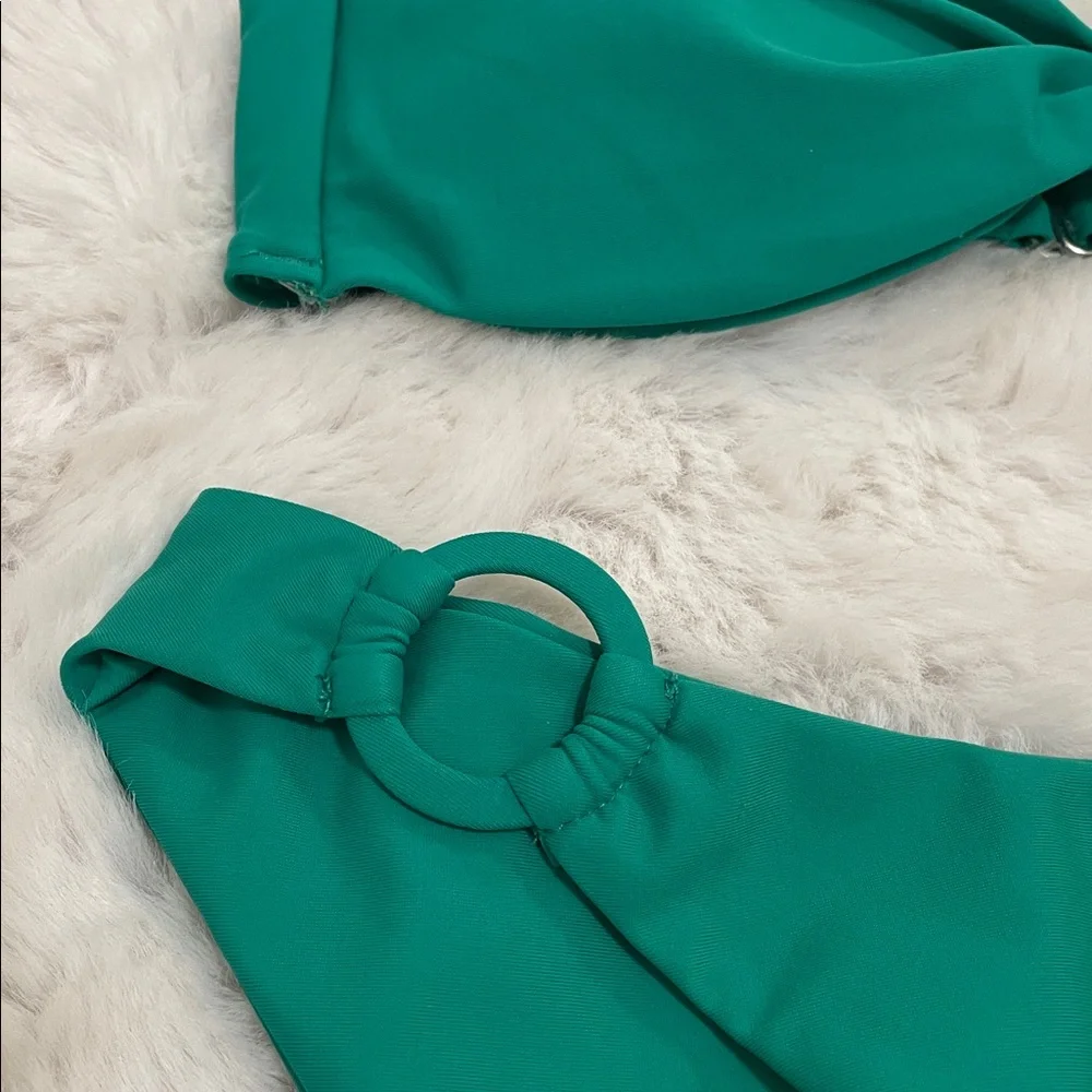 OOKIOH Teal Bandeau Bikini with Ring-Accent Bottoms - Picture 4 of 7